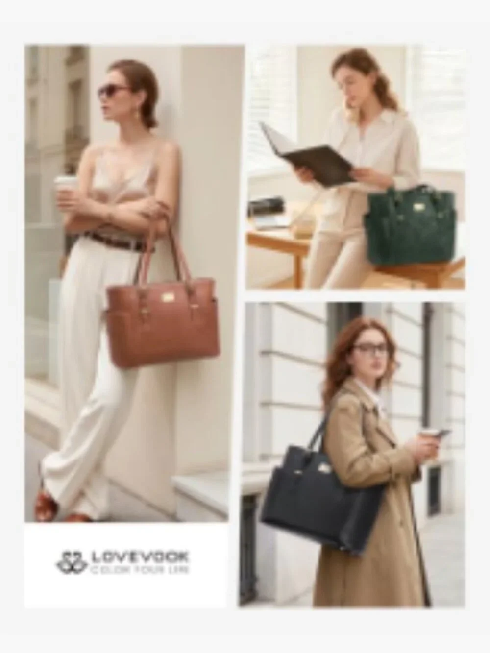 Vintage Leather Laptop Tote Bag for Women 15.6 Inch Work Bag with Water Bottle